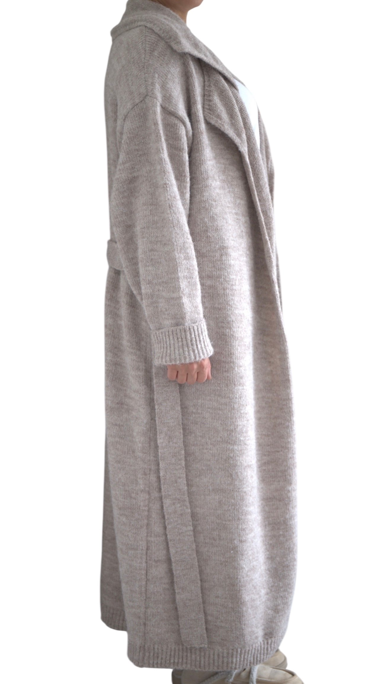 Gilet long beige avec ceinture