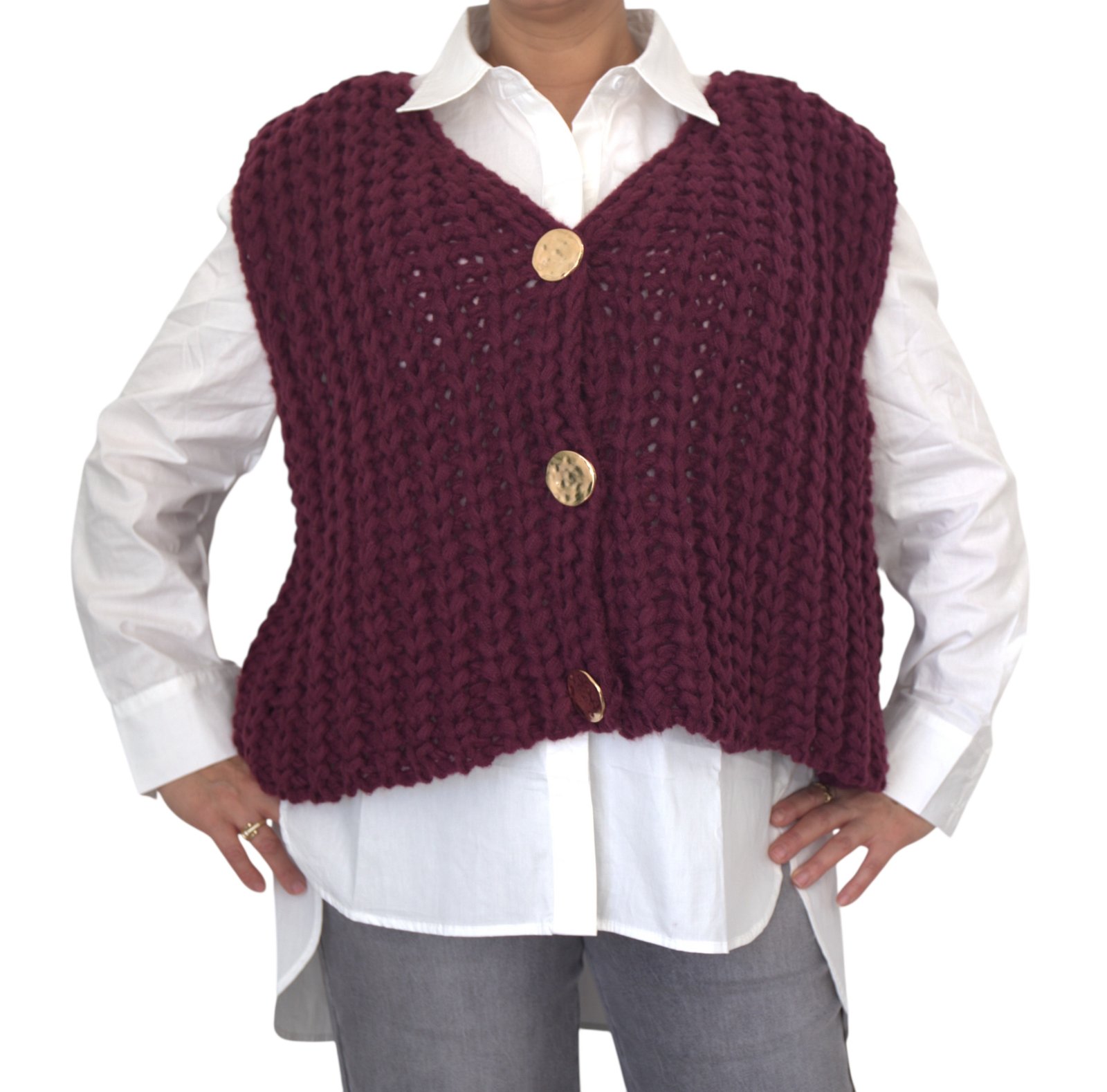 Gilet grosse maille boutons dorés (3couleurs)