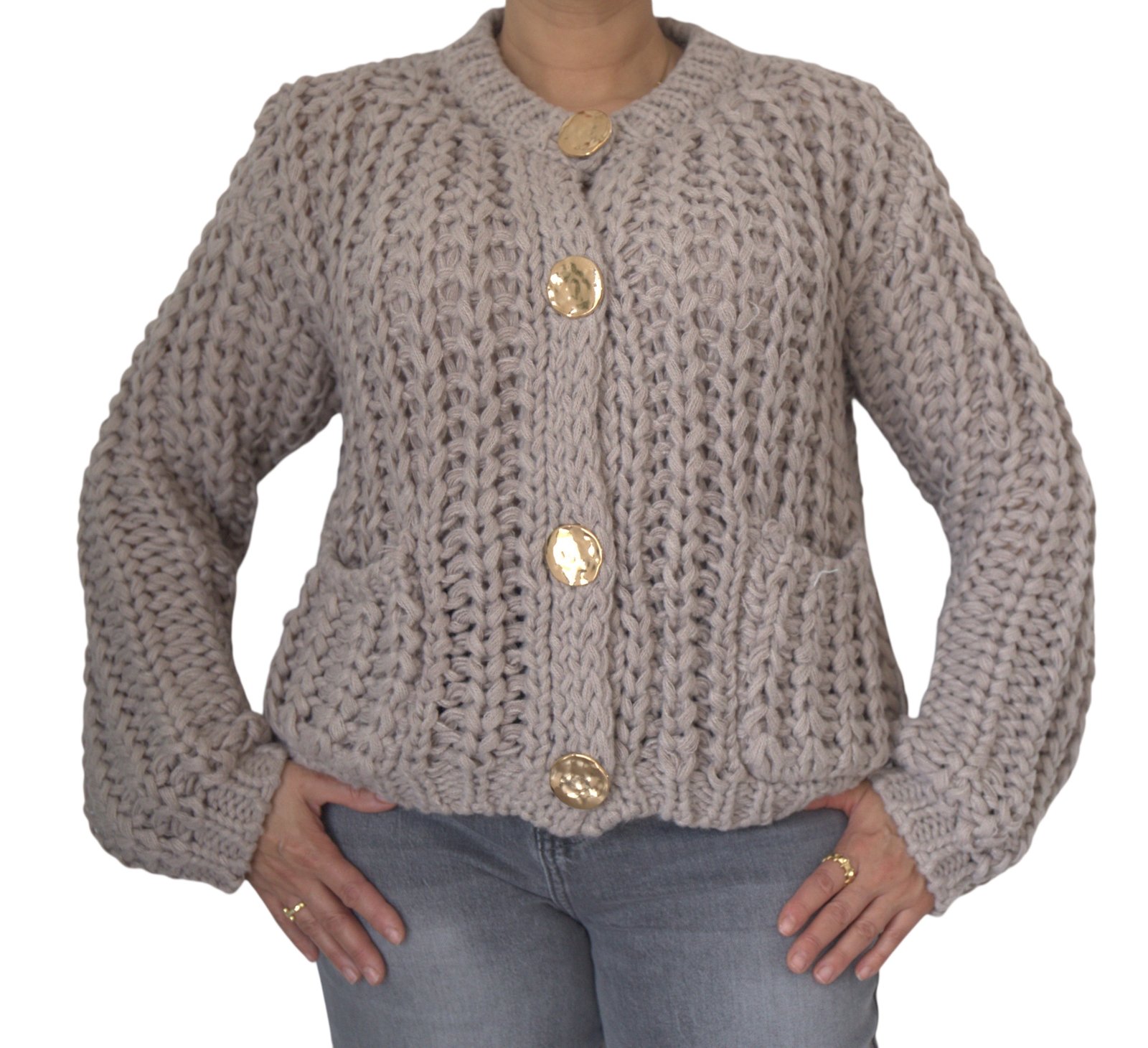 Gilet grosse maille manche longue taupe