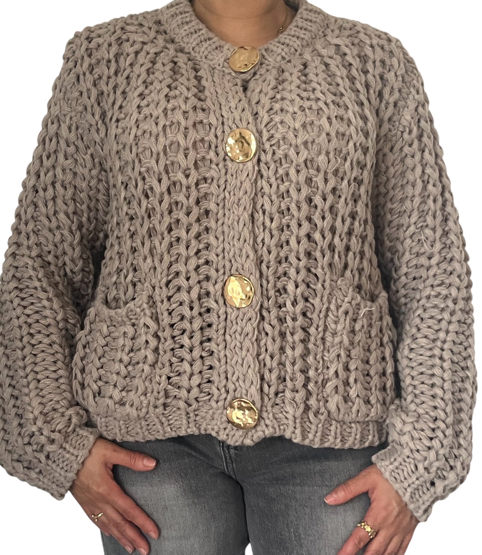 Gilet grosse maille manche longue taupe