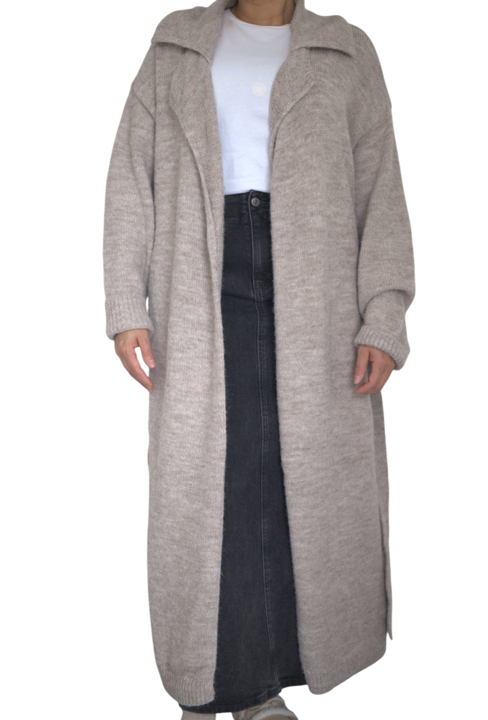 Gilet long beige avec ceinture