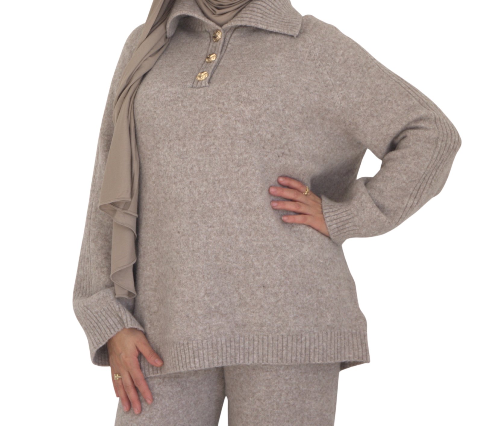 Ensemble beige boutons dorés