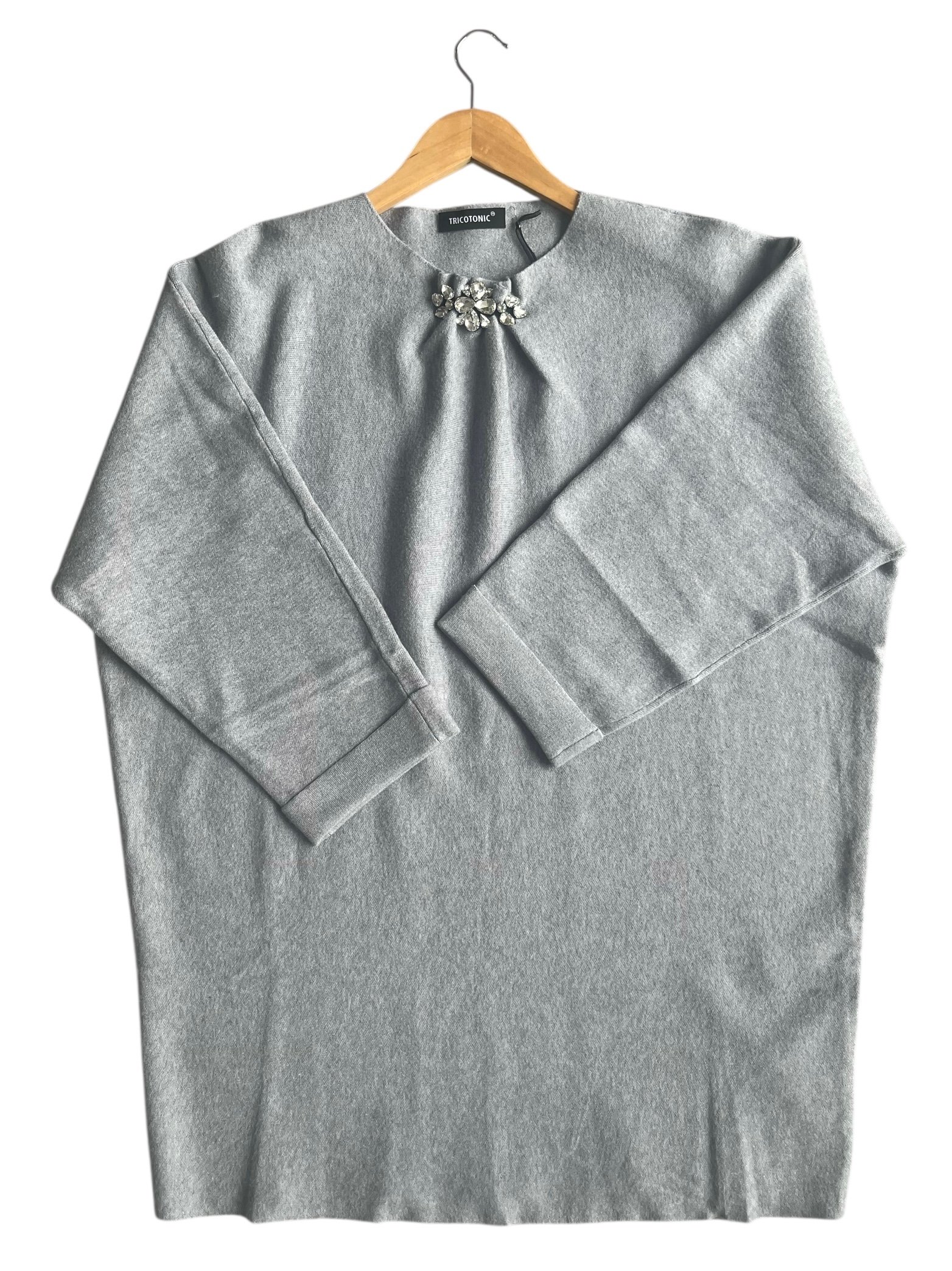 Pull robe bijoux (gris, chocolat, bleu)