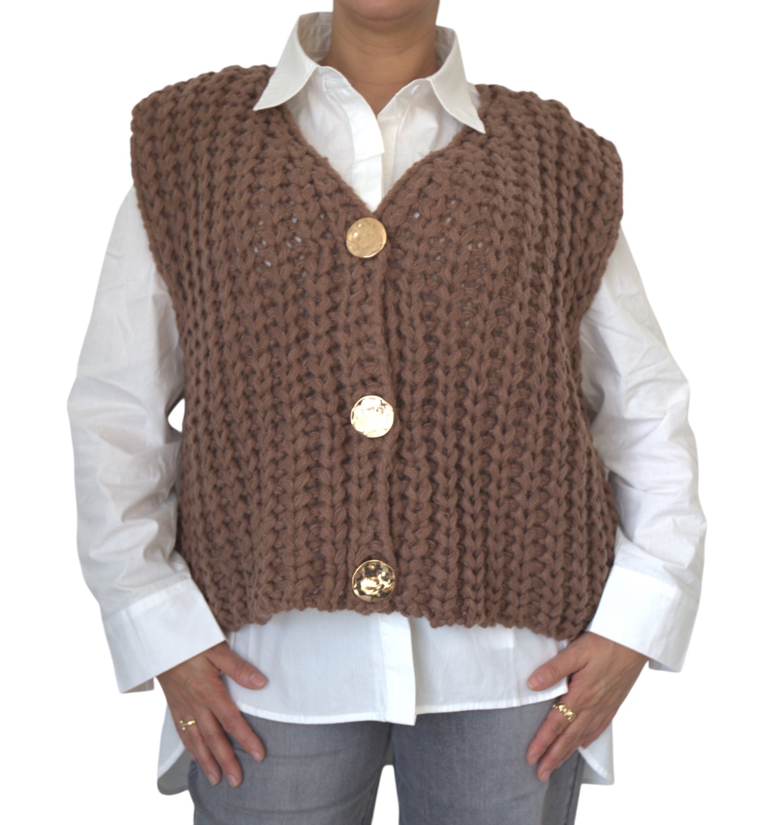 Gilet grosse maille boutons dorés (3couleurs)